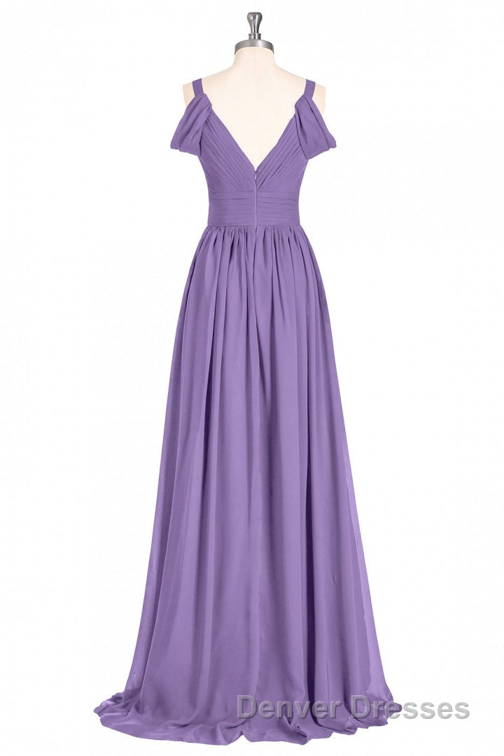 Lavender Cold-Shoulder Banded Waist Long Bridesmaid Dress Secondary image