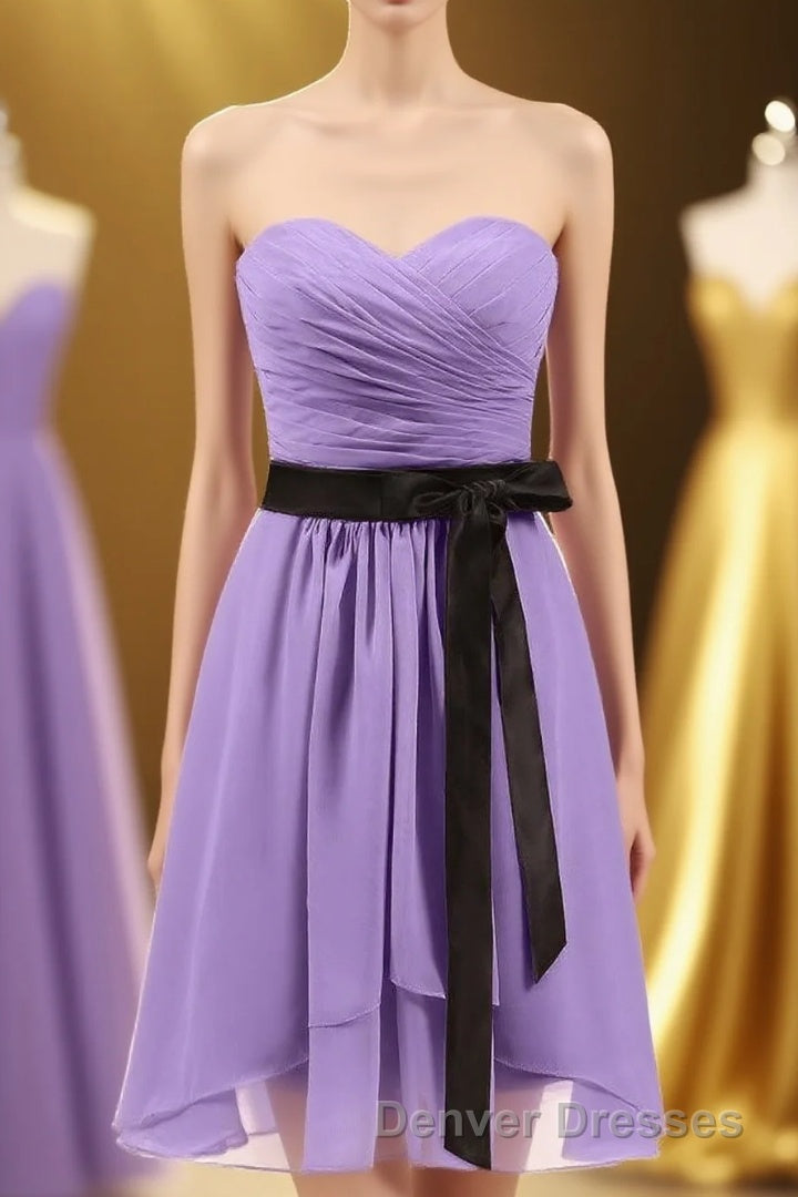 Lavender Strapless Tie-Side Short Bridesmaid Dress Main image