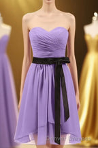 Lavender Strapless Tie-Side Short Bridesmaid Dress