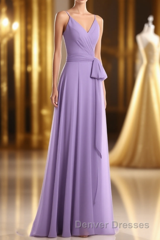 Lavender Spaghetti Straps Tie-Side Long Formal Dress Main image