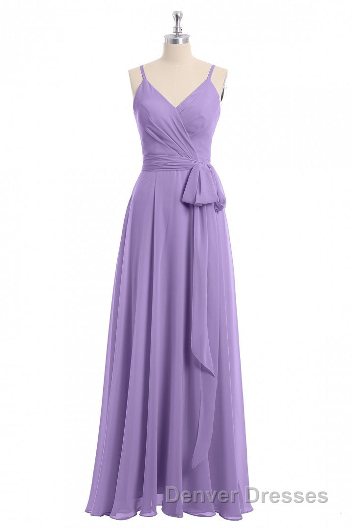 Lavender Spaghetti Straps Tie-Side Long Formal Dress Secondary image