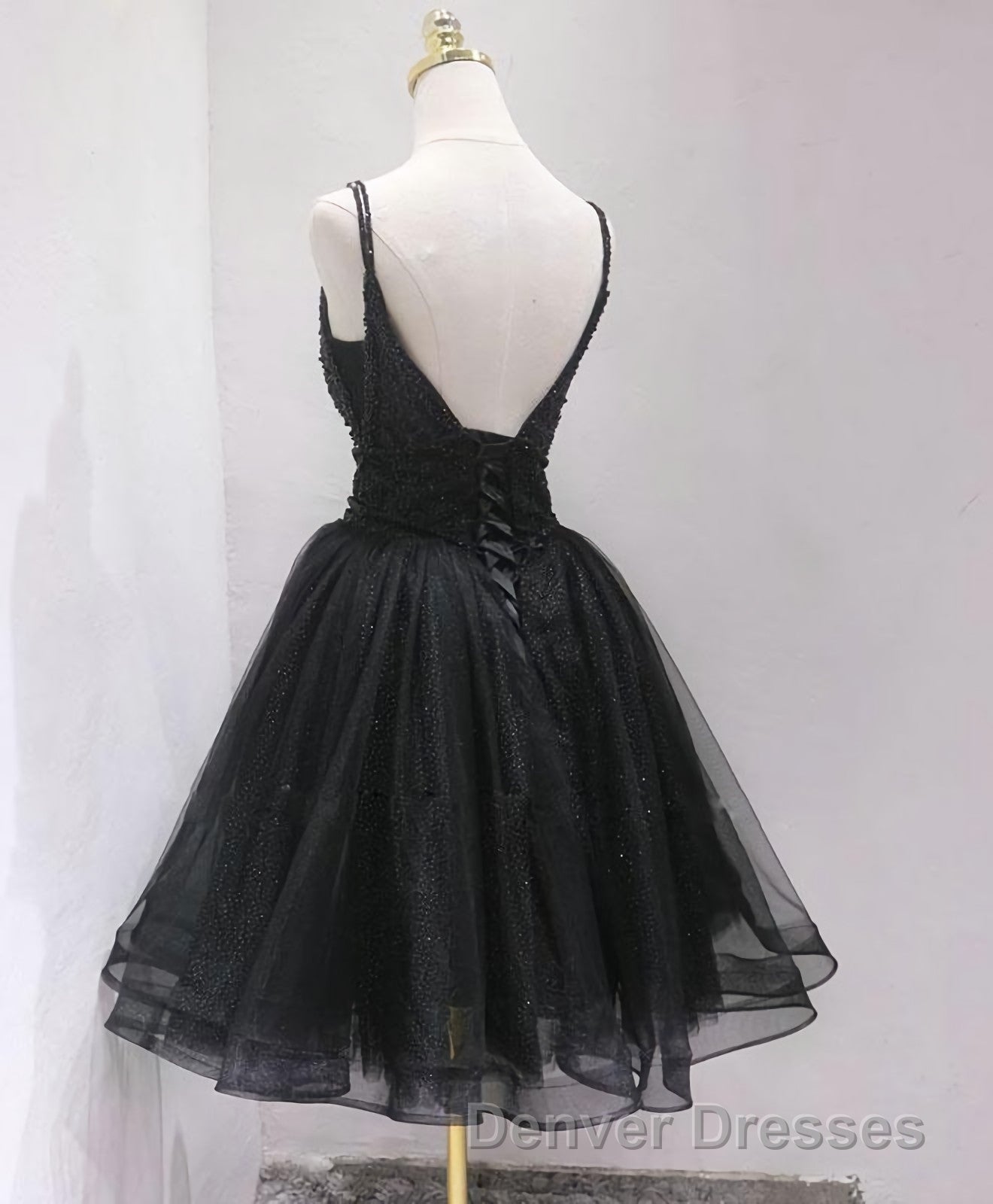 Black Tulle Beads Short Prom Dress, Black Homecoming Dress Secondary image