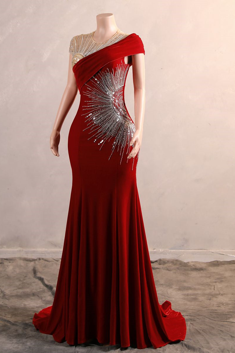 Crew One-Shoulder Empire Sweep Train Sequins Beading Evening Dress Main image