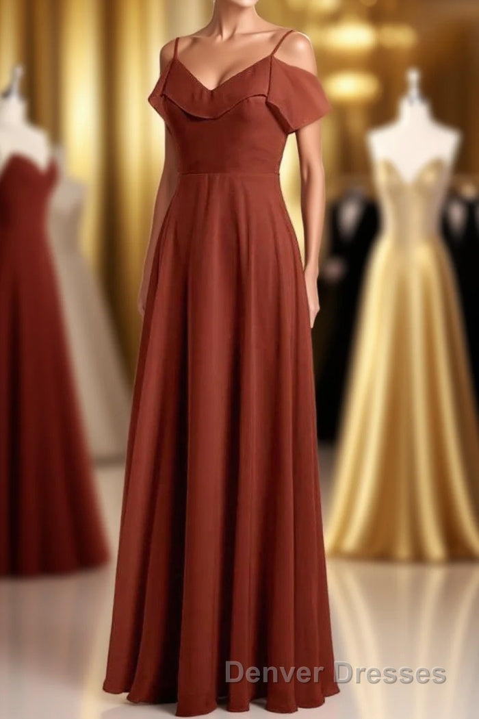 Rust Orange Chiffon Straps Ruffled A-Line Bridesmaid Dress Main image