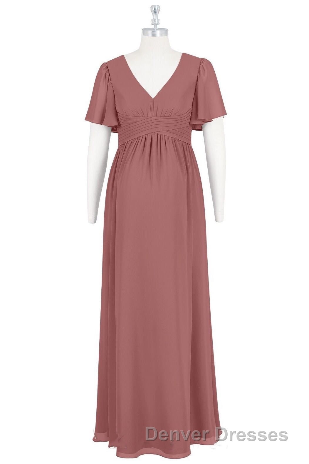 Brown V-Neck High-Waist Long Maternity Bridesmaid Dress Secondary image