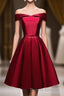 Simple Satin Burgundy Short Prom Dress, Burgundy Homecoming Dress