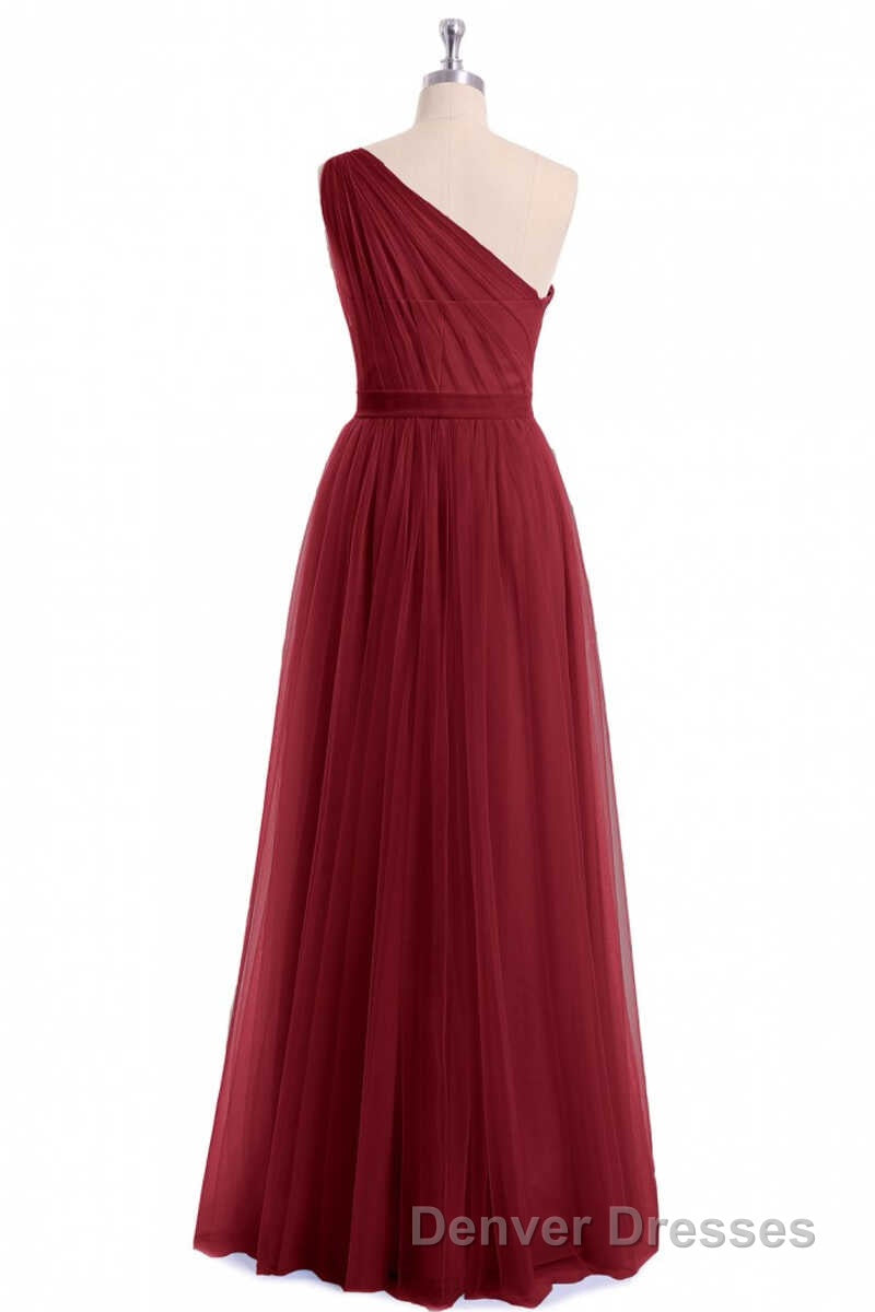 Wine Red Tulle One-Shoulder A-Line Bridesmaid Dress Secondary image