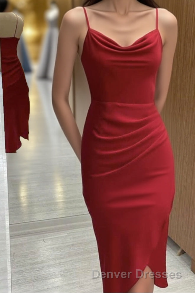 Red Cowl Neck Spaghetti Straps Bodycon Formal Dress Main image