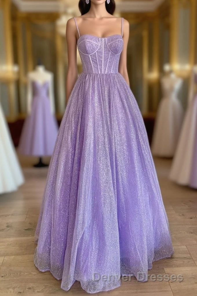A-Line Lavender Straps Long Formal Dress
