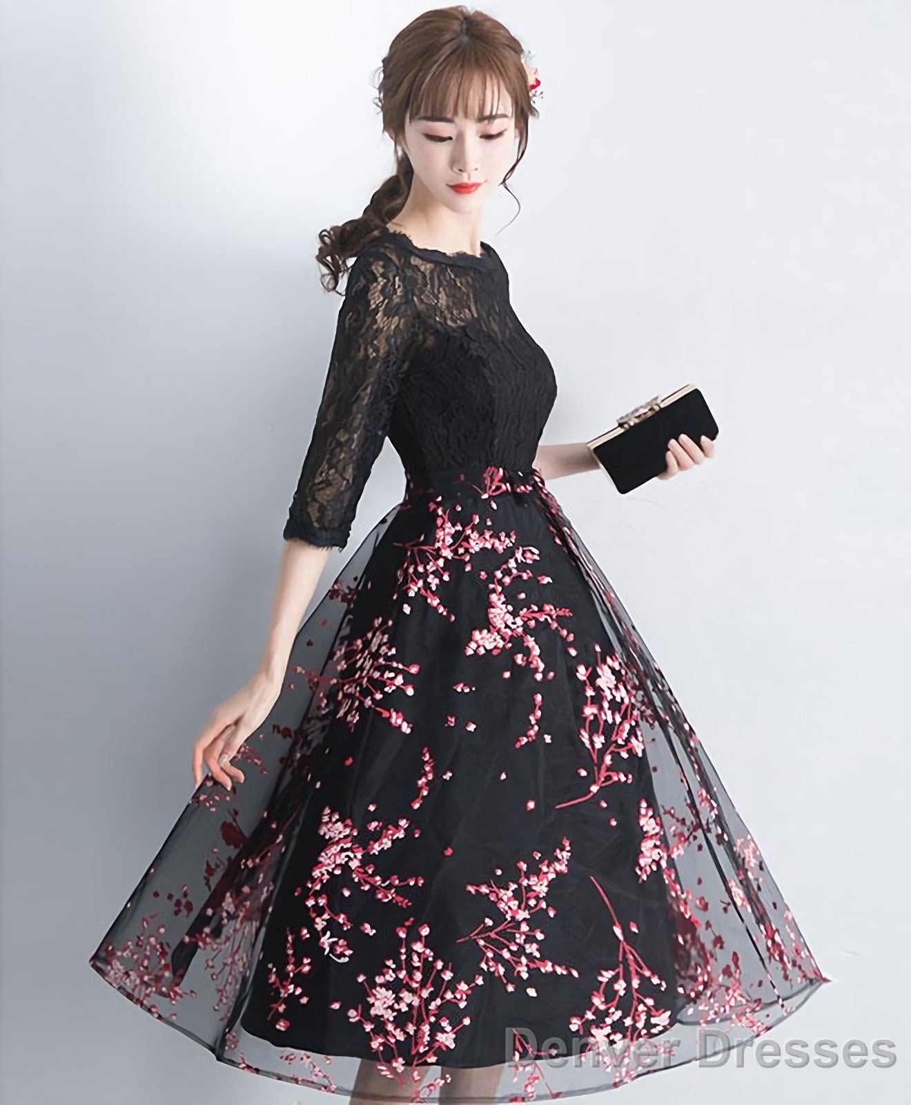 Black Lace Tulle Short Prom Dress Black Lace Bridesmaid Dress