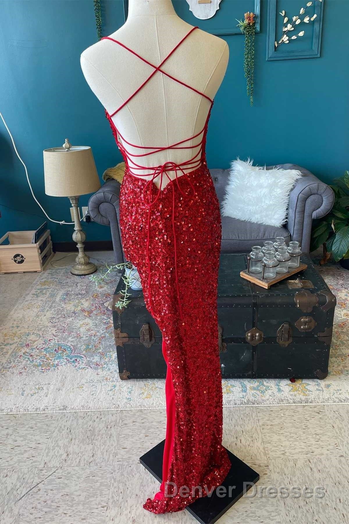 Red Sequin Cowl Neck Lace-Up Back High-Low Prom Dress Secondary image