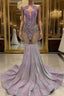 Purple Mermaid Prom Dress Sleeveless with Long Beadings