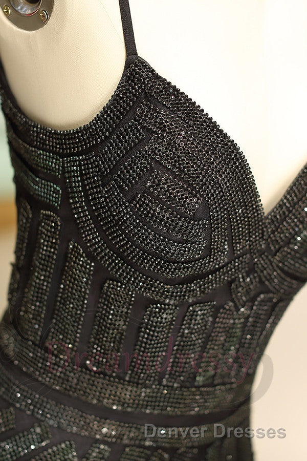 Mermaid Spaghetti Strap Black Beading Long Prom Dress Secondary image