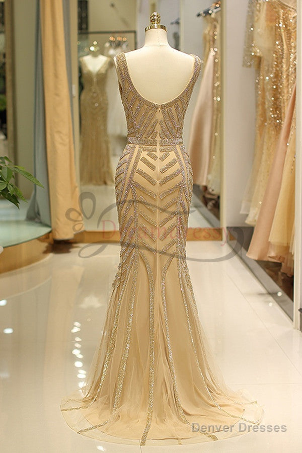 Elegant Mermaid Deep V Neck Gold Beaded Long Prom Dress Secondary image