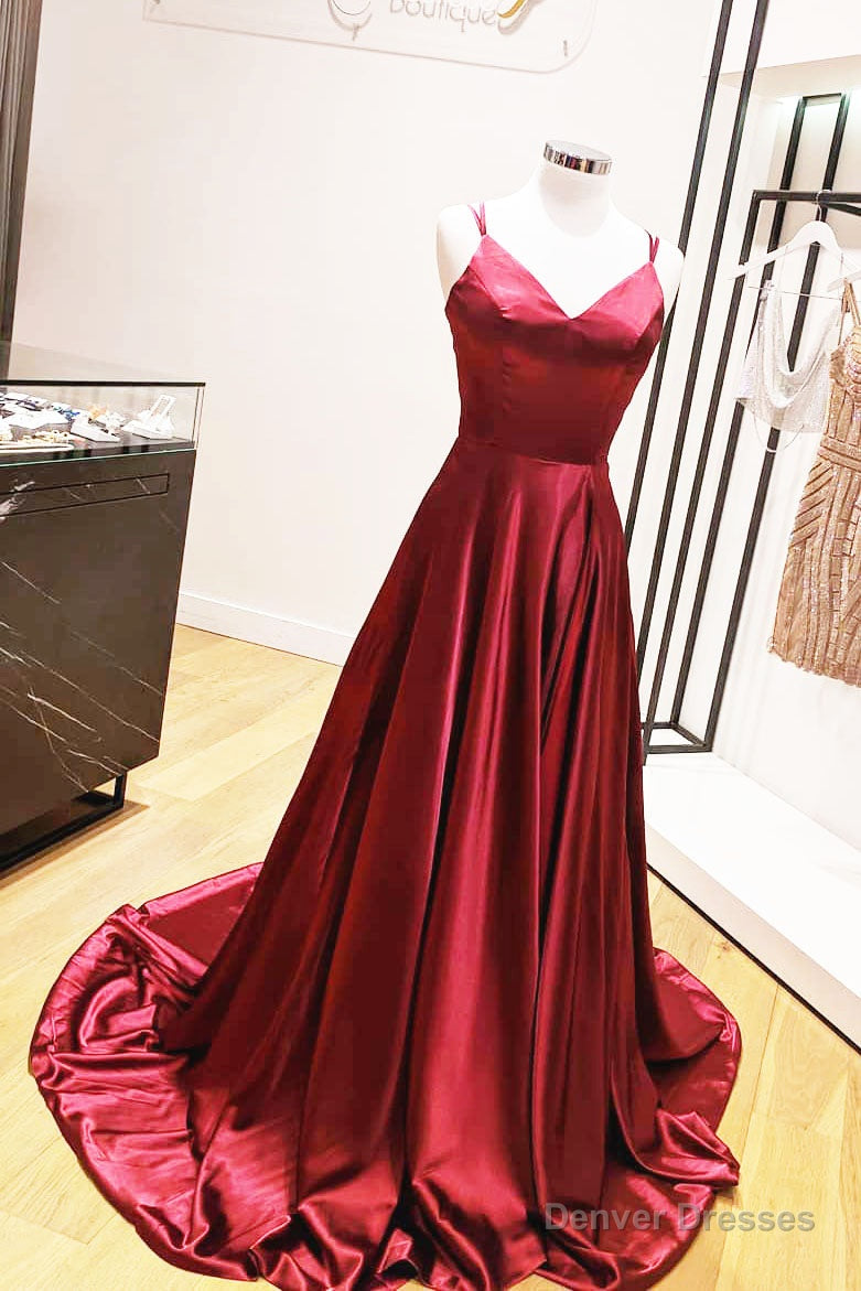A-Line Spaghetti Straps Red Long Prom Dress Main image