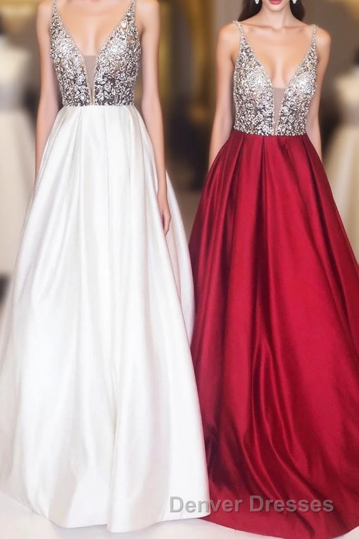 A-Line Spaghetti Straps Sequins Long Prom Dress Main image