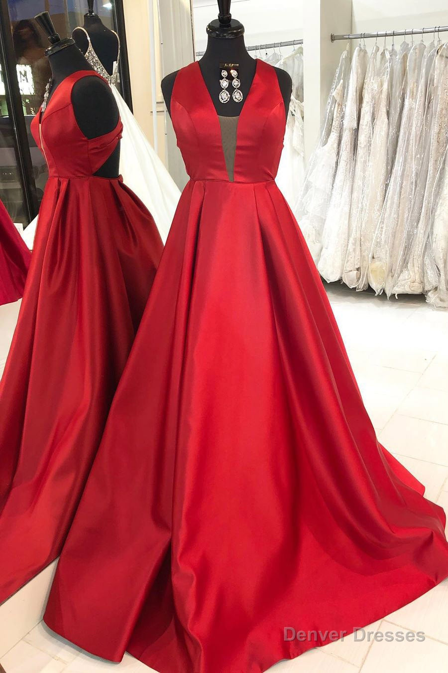 Simple A-Line Satin Red Long Prom Dress Main image