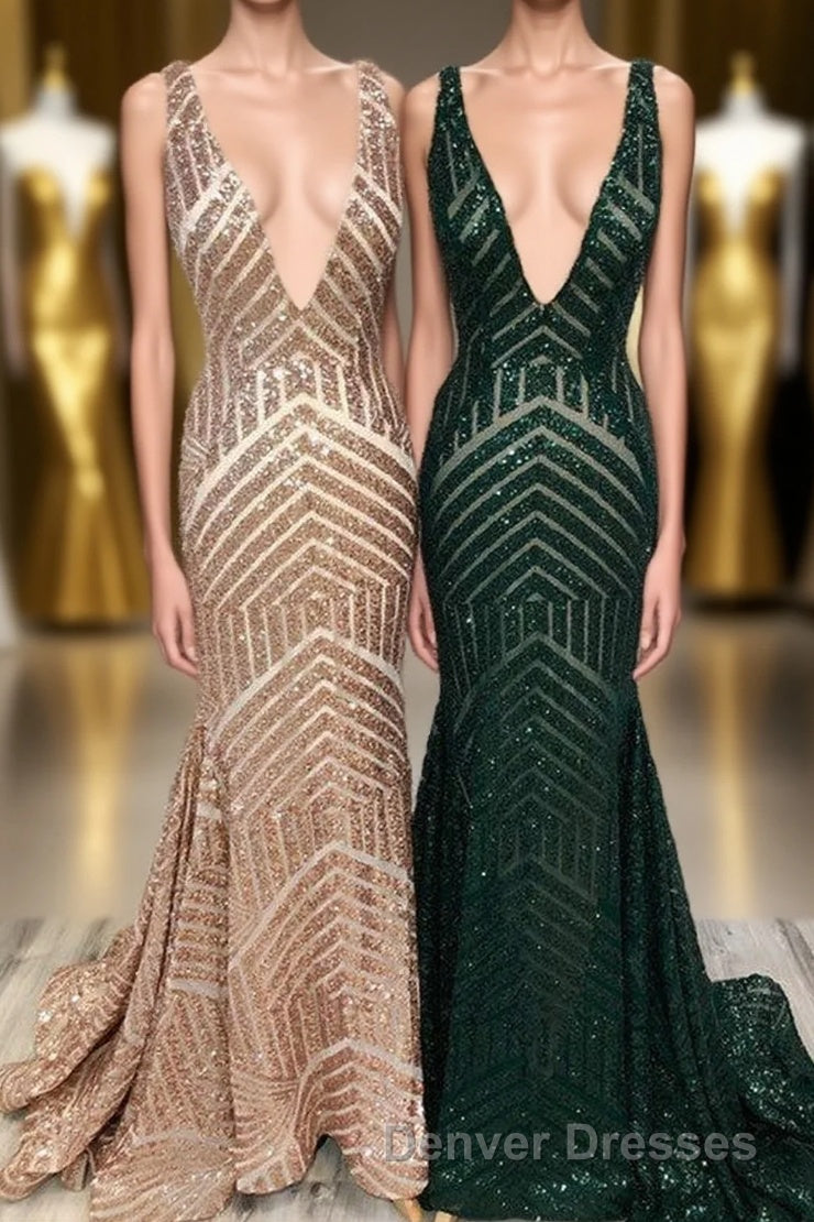 Sparkle Sequins V-Neck Mermaid Long Prom Dress