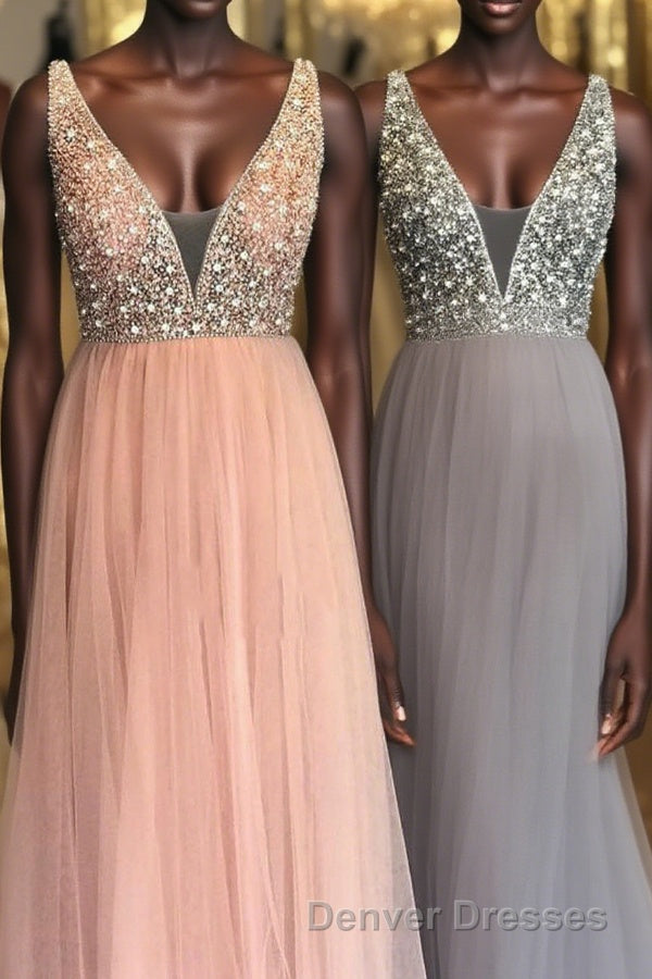 Princess Illusion V Blush Pink Prom Dress with Beading