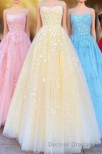 Princess Straps Long Prom Dress with Lace Appliques