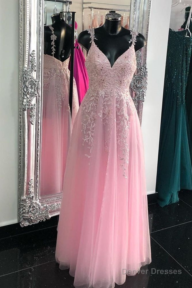 Princess Pink Tulle Long Prom Dress with Appliques Main image
