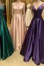 Simple A-Line Straps Satin Long Prom Dress