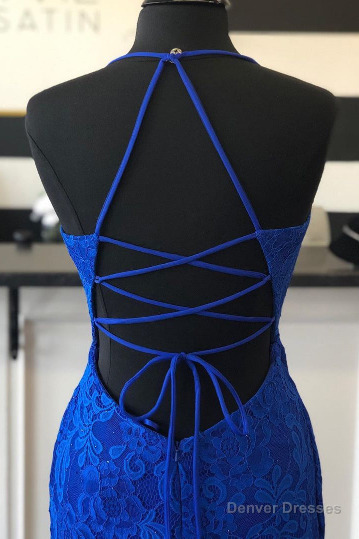 Elegant Lace-up Back Mermaid Royal Blue Long Lace Prom Dress Secondary image