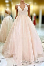 Elegant Straps Lace-Up Back Blush Long Prom Dress