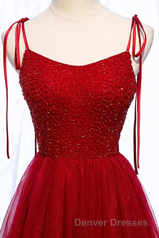 Straps Red Long Prom Dress with Beaded Bodice Secondary image