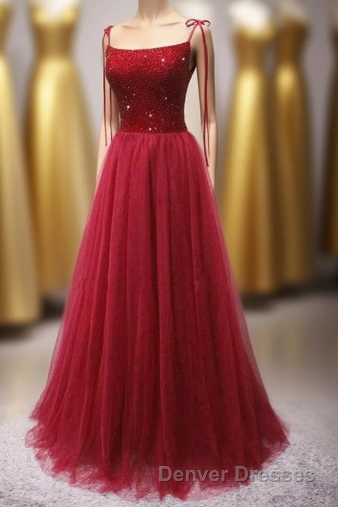 Straps Red Long Prom Dress with Beaded Bodice Main image