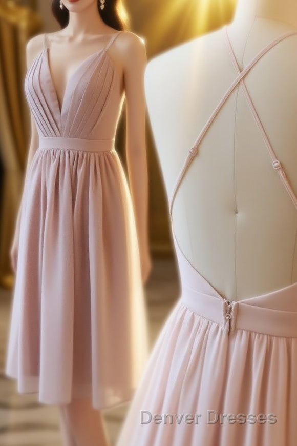 Short Pink Chiffon Homecoming Dress with Cross Back Main image