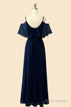 Off The Shoulder Navy Blue Long Bridesmaid Dress