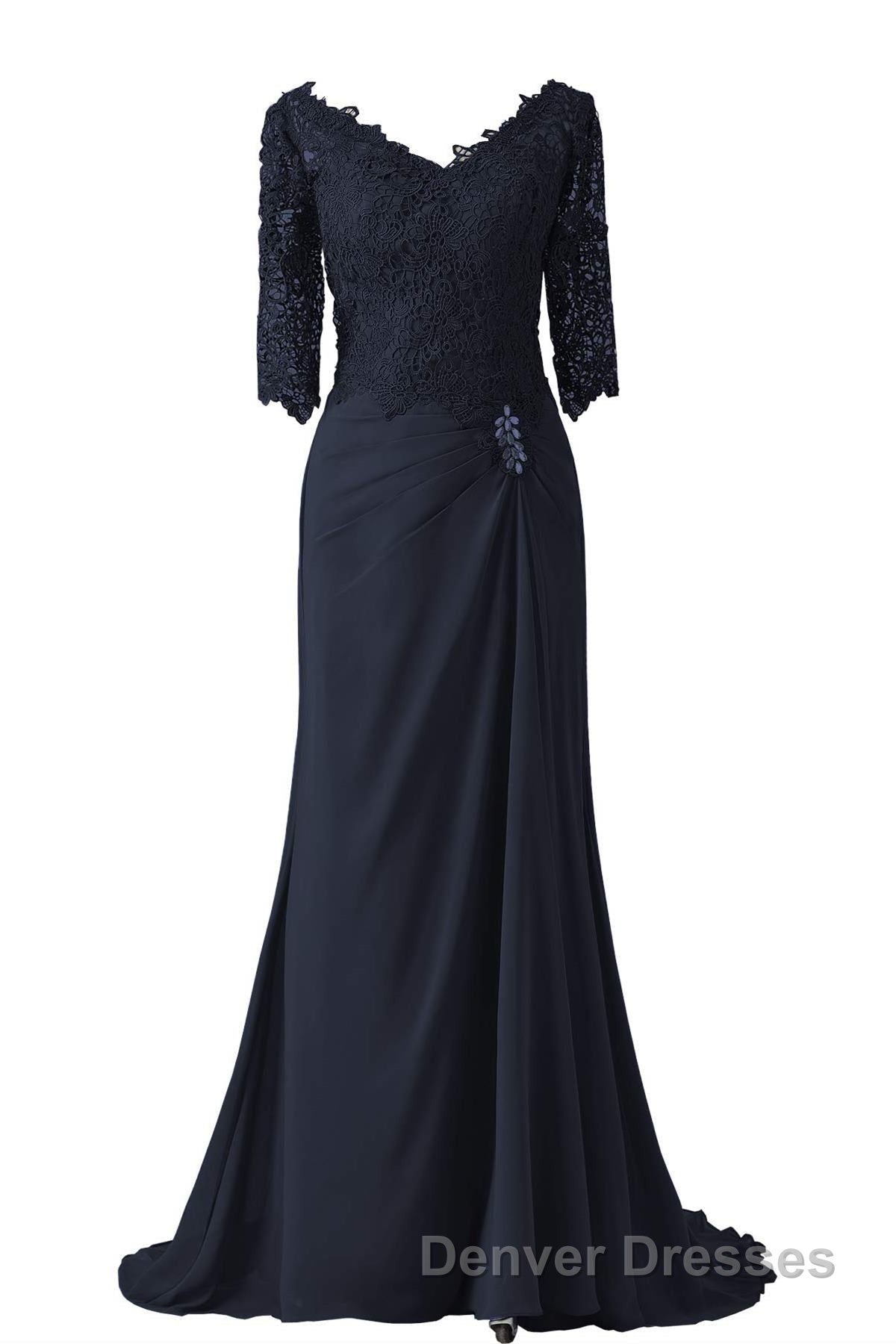 V-Neck Half Sleeve Plum Mother of Bridal Dress Secondary image