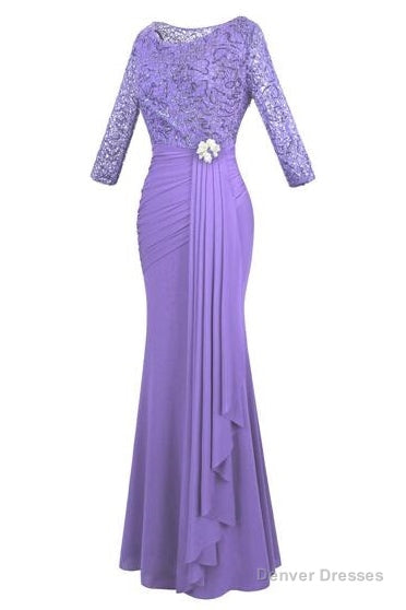 Crew Neck Lace Ruffles Lavender Mother of Bridal Dress