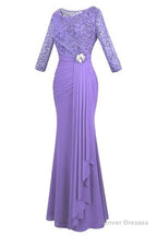 Crew Neck Lace Ruffles Lavender Mother of Bridal Dress