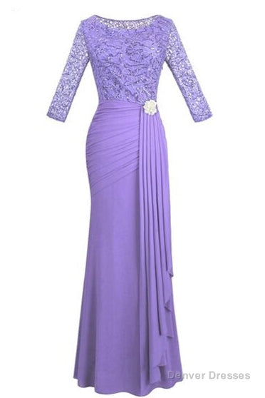 Crew Neck Lace Ruffles Lavender Mother of Bridal Dress Main image
