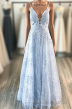 Deeep V-neck Embroidery Pink Long Prom Dress