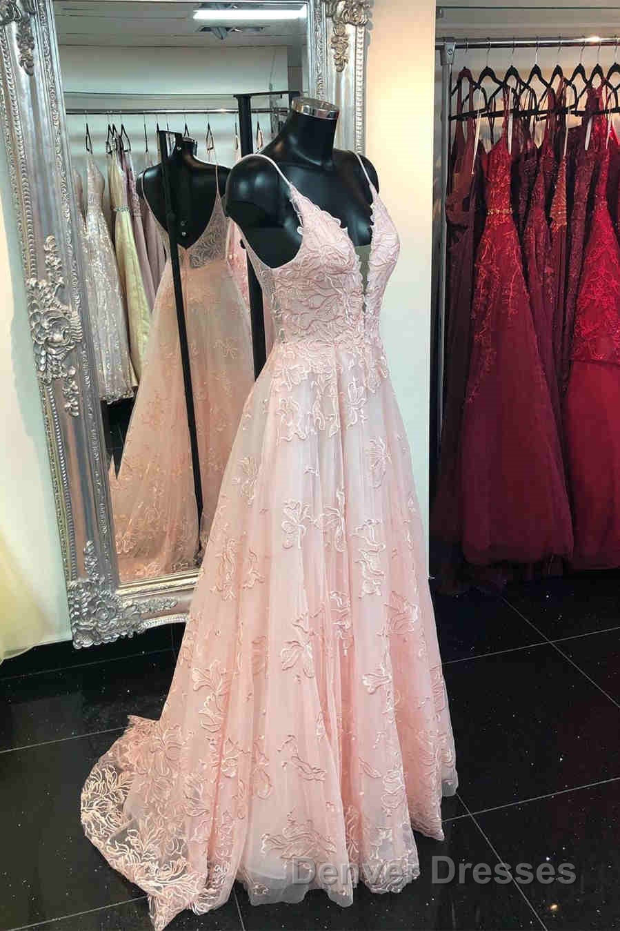 Deeep V-neck Embroidery Pink Long Prom Dress Secondary image