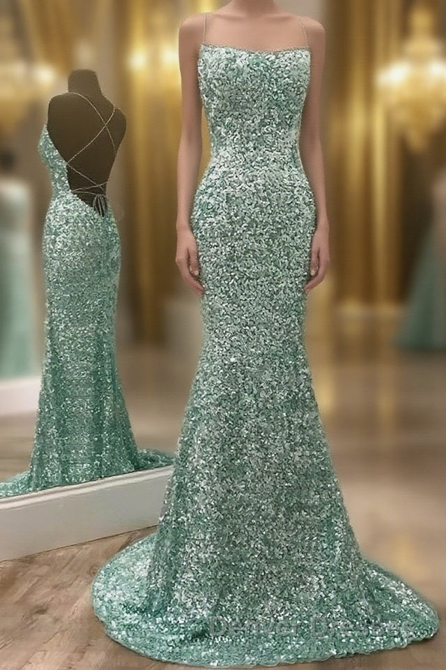 Mint Green Sparkly Chic Long Formal Evening Dress Mermaid Prom Dress Main image