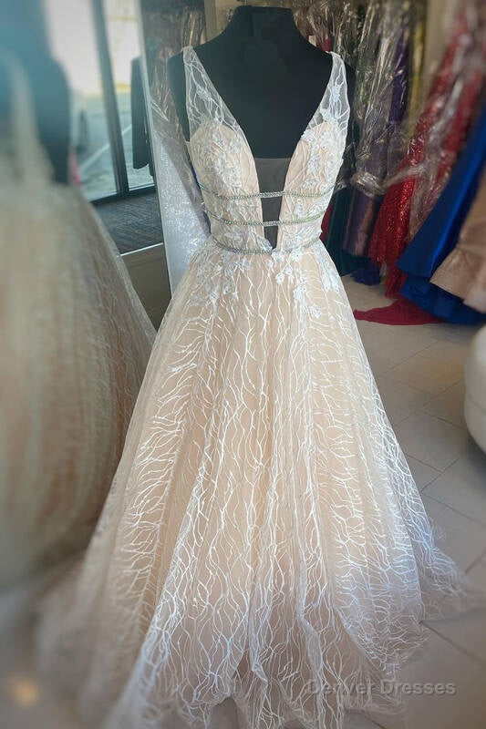 Plunge Ivory Long Formal Gown Main image