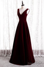 Burgundy V-Neck Velvet Formal Dress