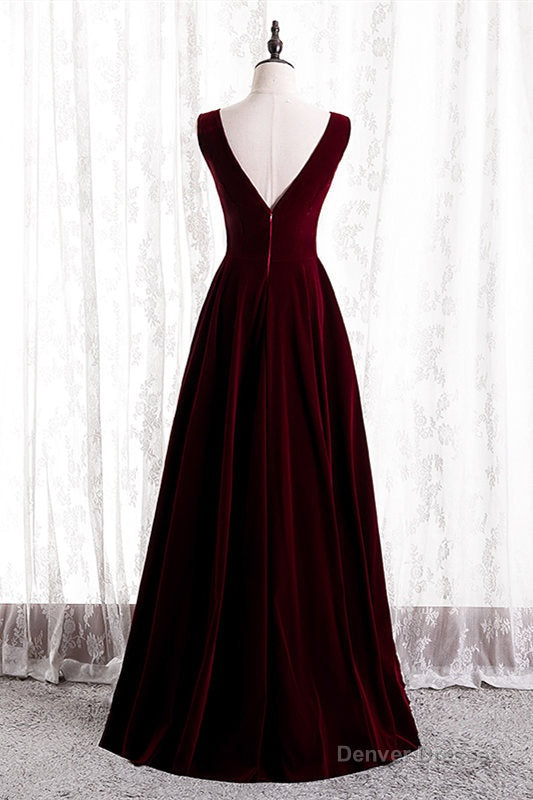 Burgundy V-Neck Velvet Formal Dress Main image
