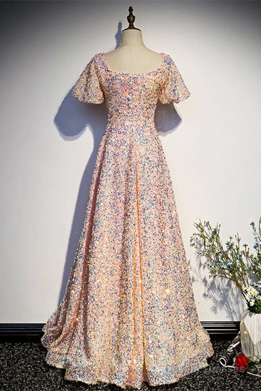 A-Line Sequined Pink Long Prom Dress Secondary image