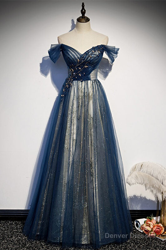 A-Line Off the shoulder Navy Blue Formal Dress Main image