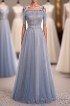 Elegant A-Line Dusty Blue Bridesmaid Dress