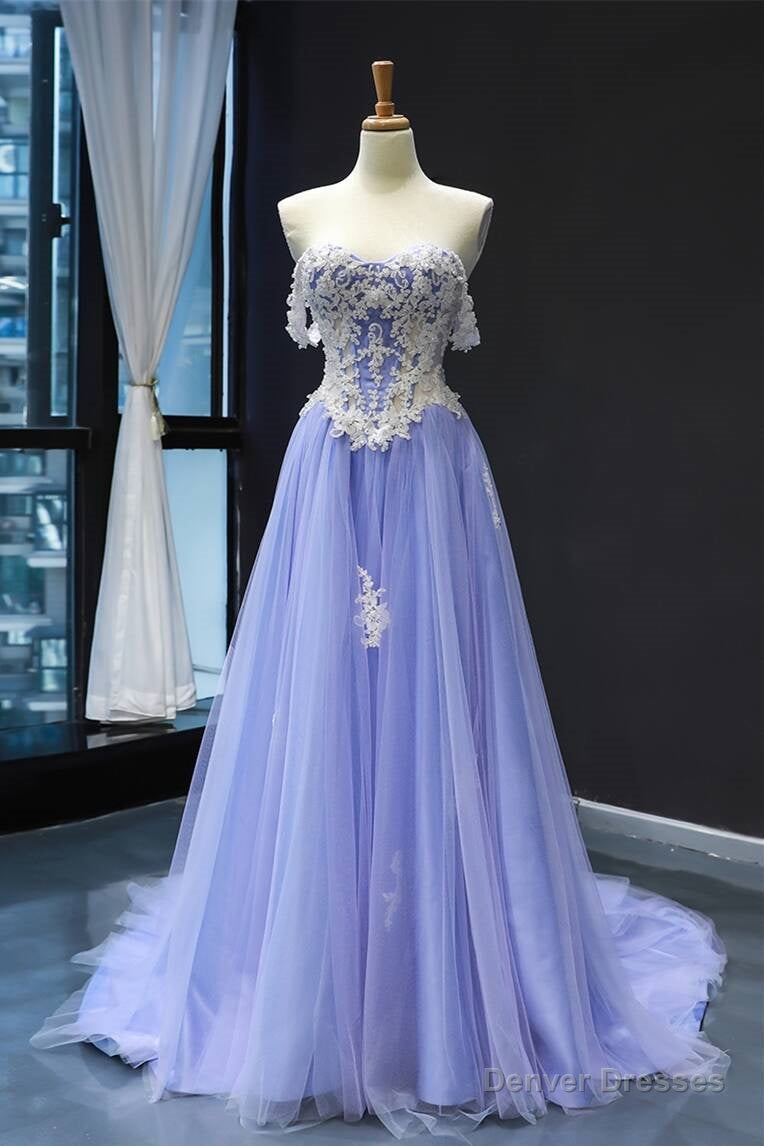 Off the Shoulder Lavender and Lace Appliques Long Formal Dress Main image
