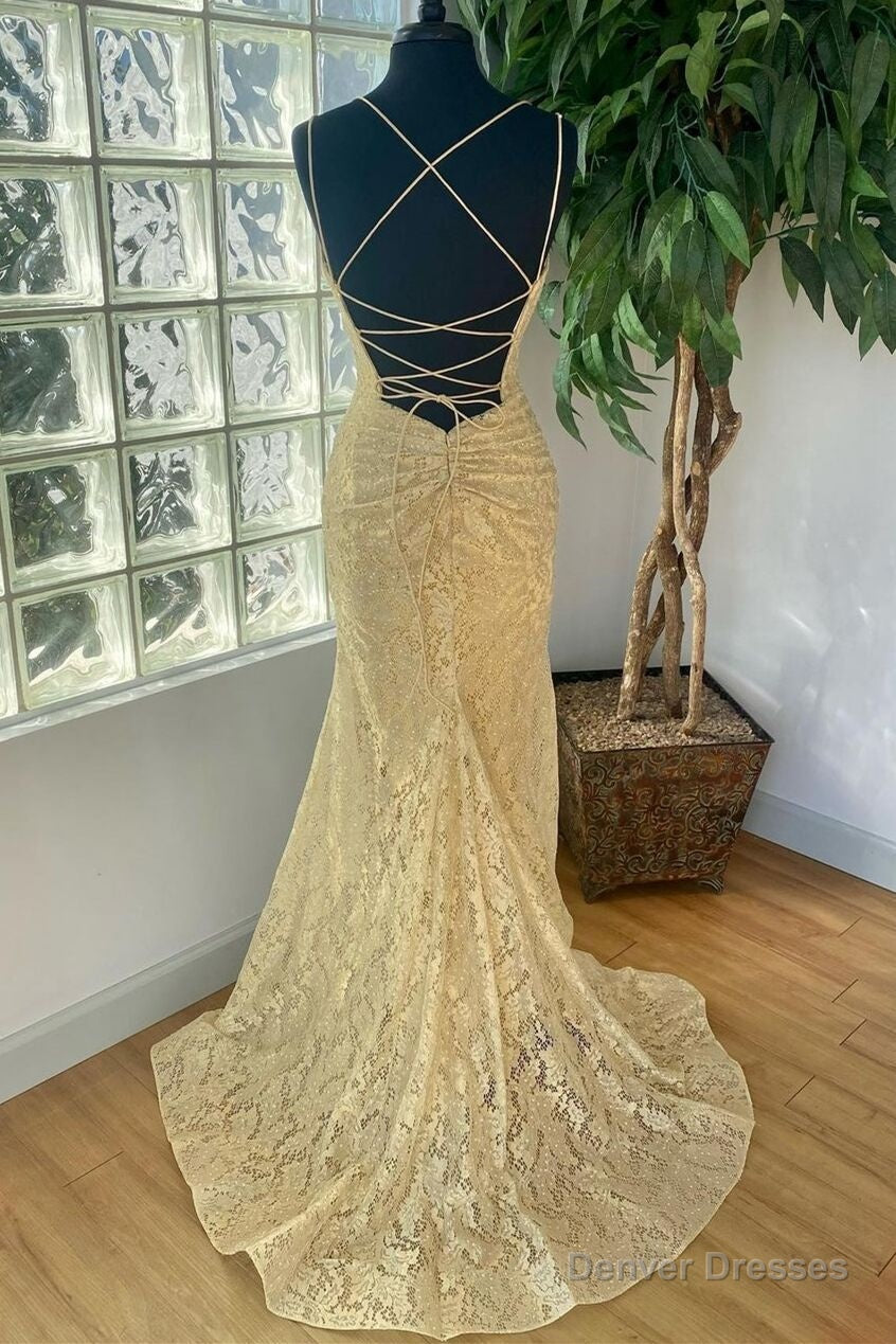 Elegant Gold Mermaid Lace Long Prom Dress Secondary image