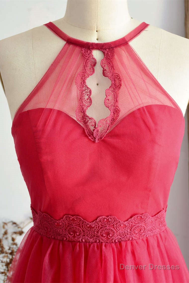 A-Line Halter Hot Pink Long Bridesmaid Dress Secondary image