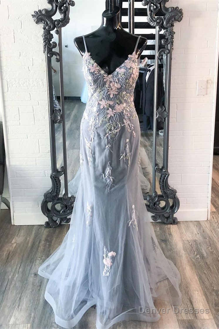 Elegant Mermaid Grey Prom Dress with Embroidery Main image