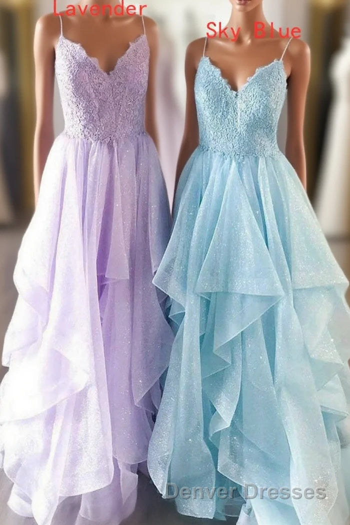 Elegant Light Blue Ruffled Tulle Prom Dress Main image
